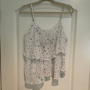 She + Sky White Asymmetrical Ruffled Camisole